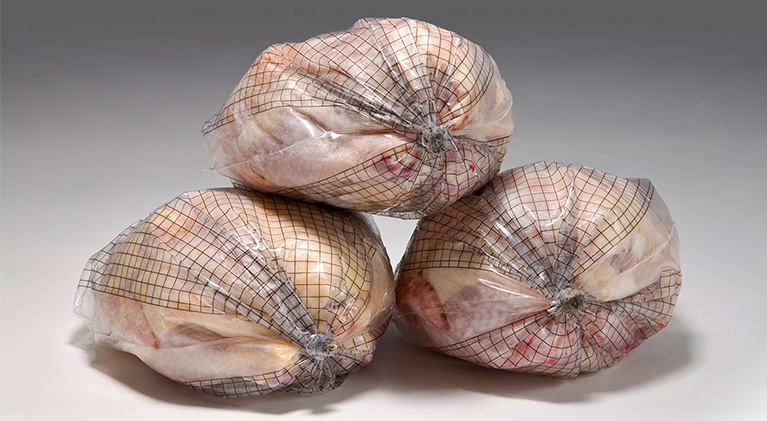 Bagged and clipped chickens