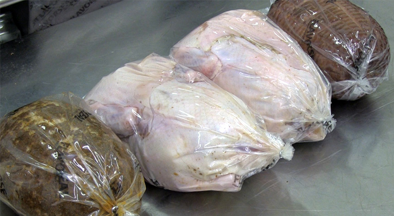Meats and poultry in air-free shrink bags